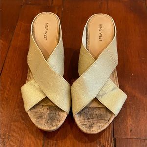 Gold Strappy Wedges Nine West Size 11